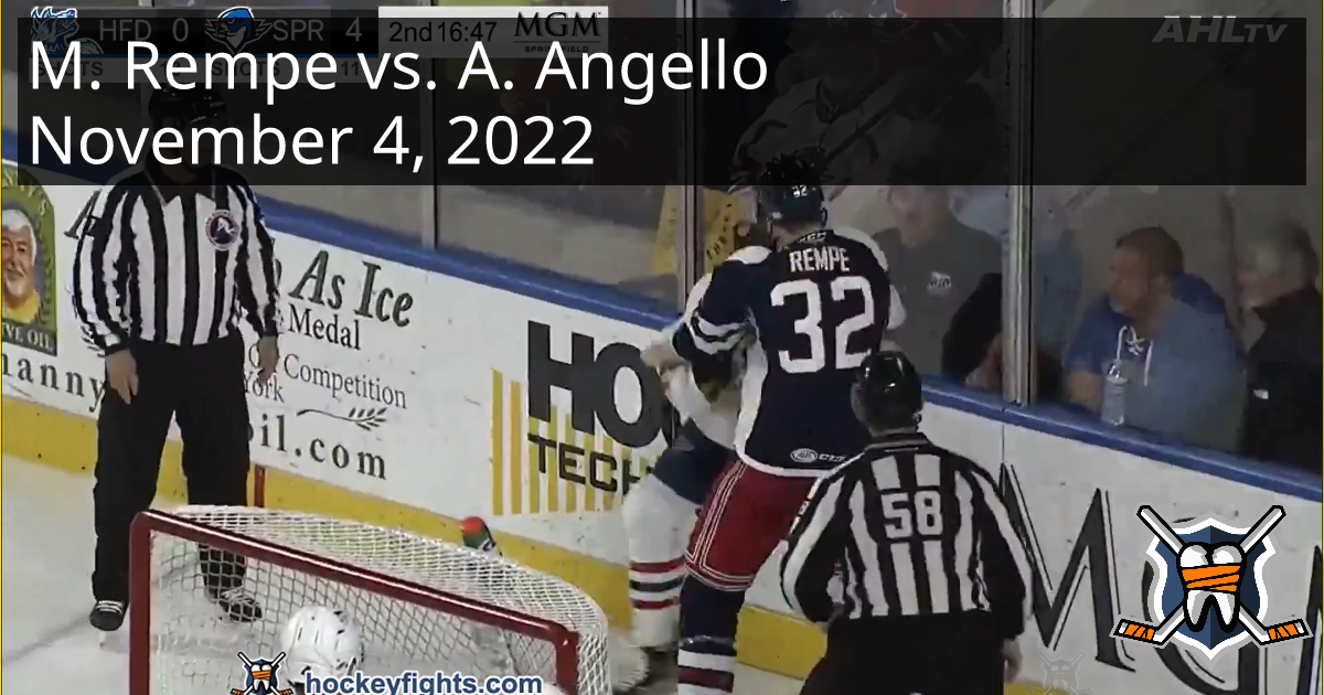 Matt Rempe Vs. Anthony Angello, November 4, 2022 - Hartford Wolf Pack ...