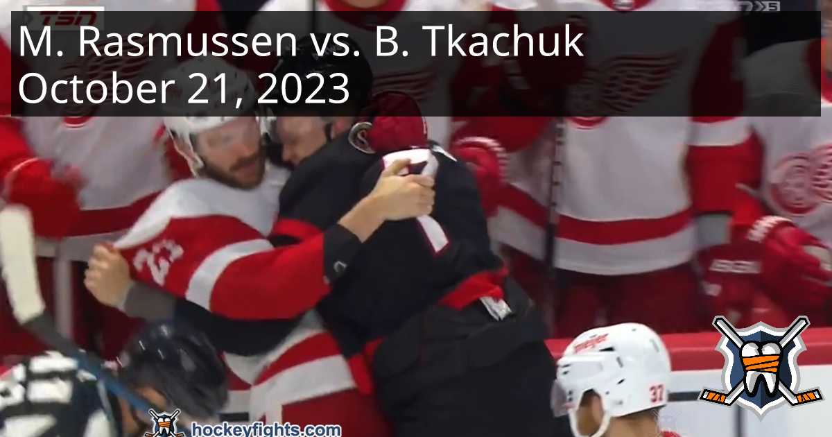 Michael Rasmussen Vs. Brady Tkachuk, October 21, 2023 - Detroit Red ...