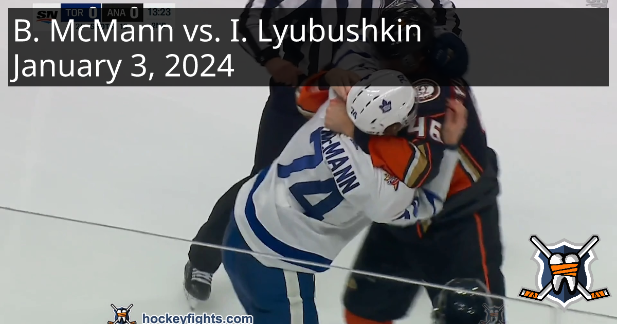 Bobby McMann Vs. Ilya Lyubushkin, January 3, 2024 - Toronto Maple Leafs ...