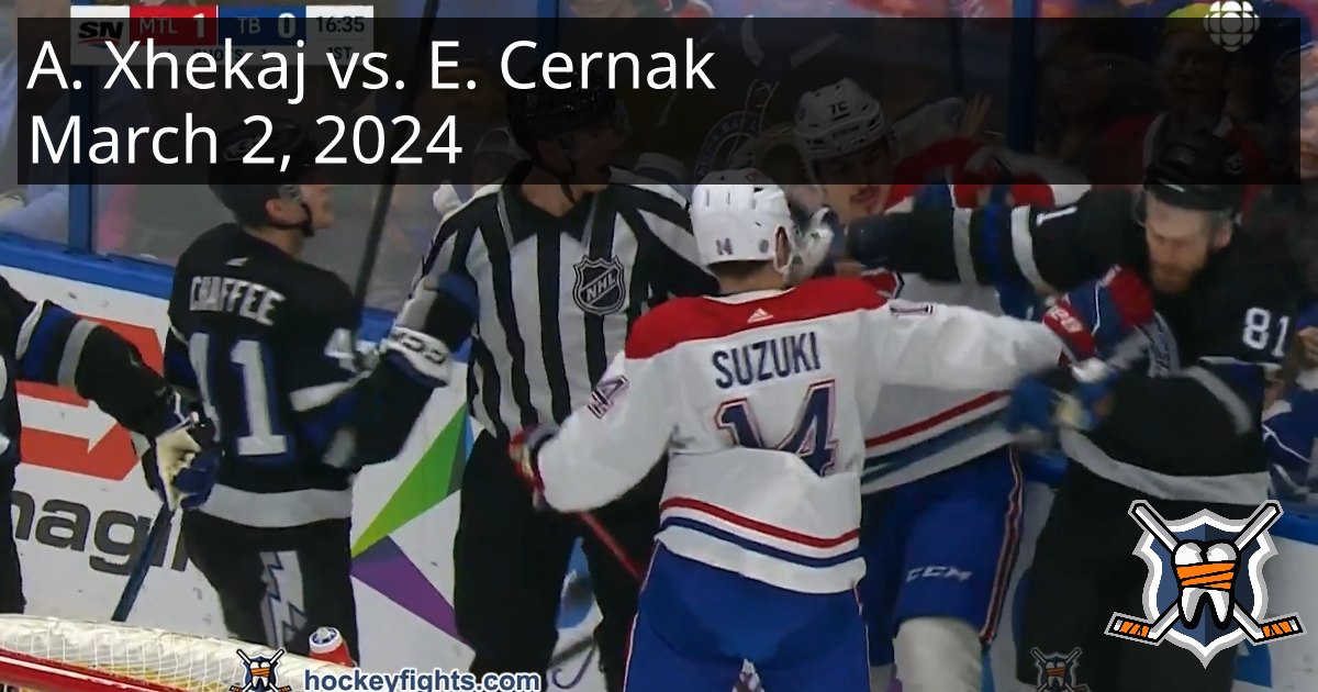 Arber Xhekaj Vs. Erik Cernak, March 2, 2024 - Montreal Canadiens Vs ...