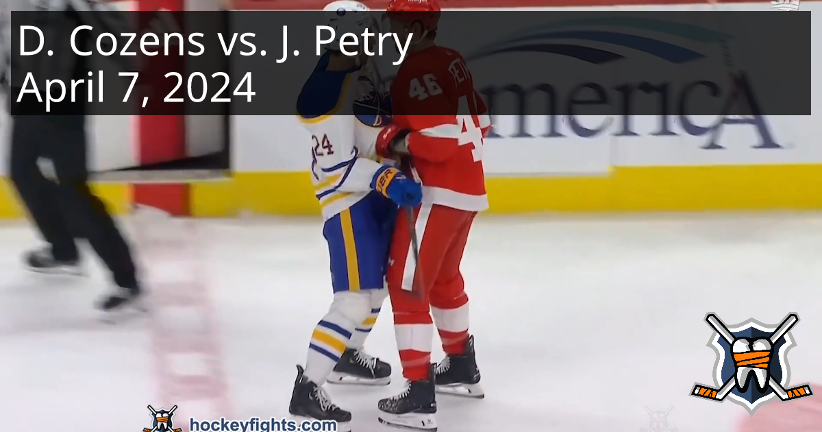 Dylan Cozens vs. Jeff Petry, April 7, 2024 - Buffalo Sabres vs. Detroit ...